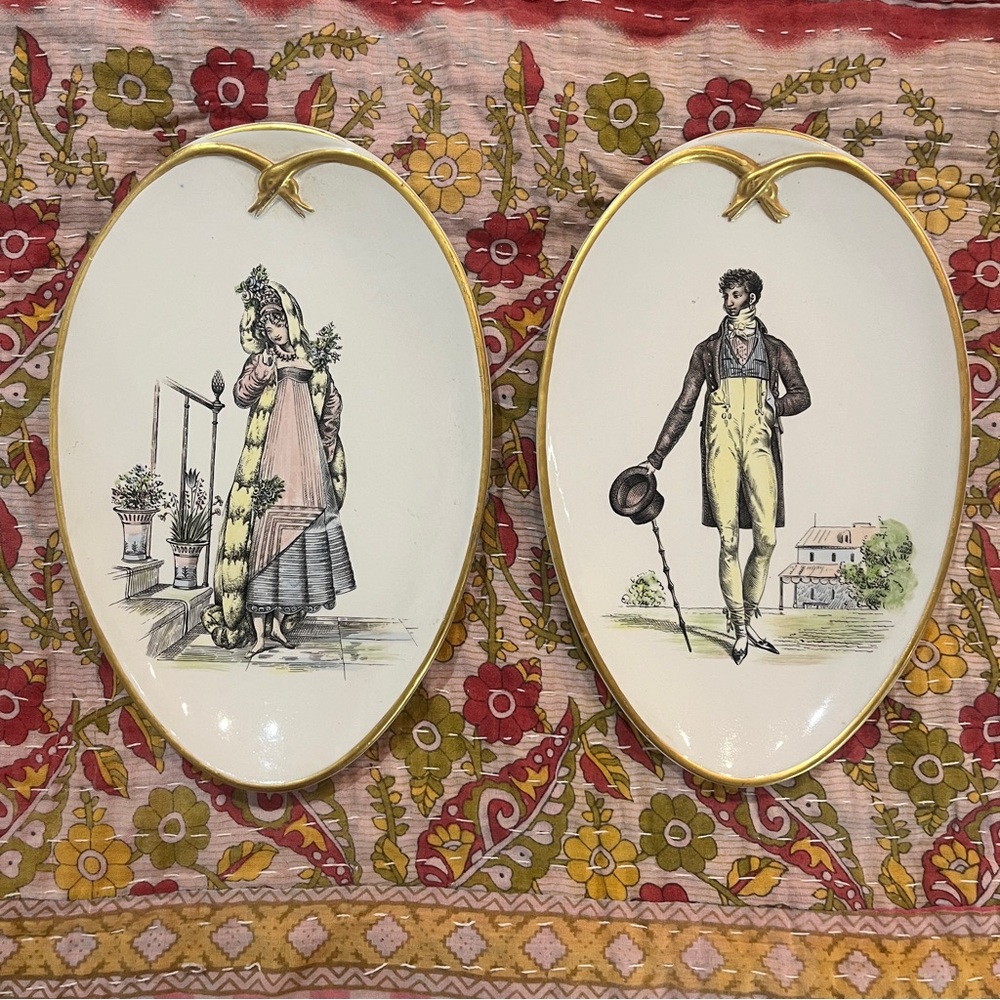 VTG Vintage Mottahedeh Designs Oval Plates - Gold Trim S.5401 Set of 2 - Picture 2 of 16